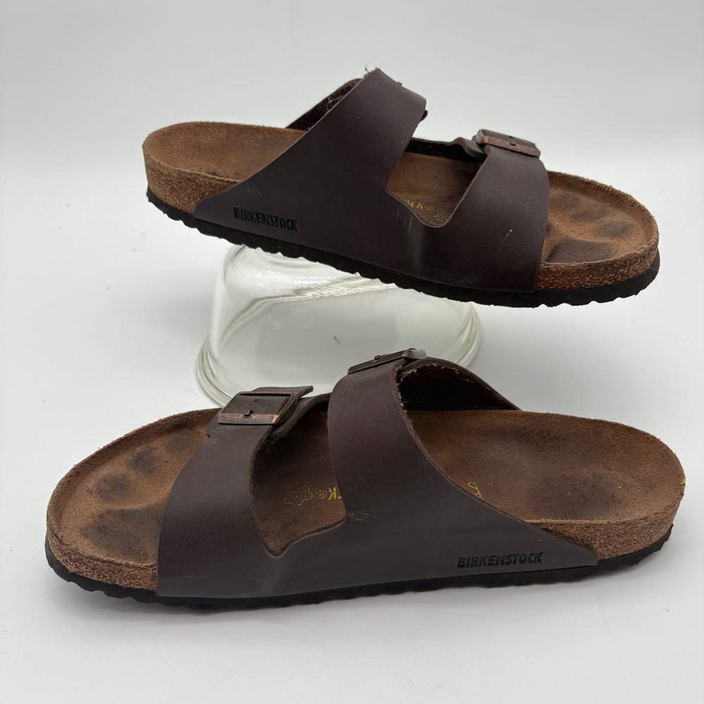 Birkenstock Arizona Dark Brown Leather Sandal Mens 13 EU 46 Two Strap Slide - Picture 2 of 10